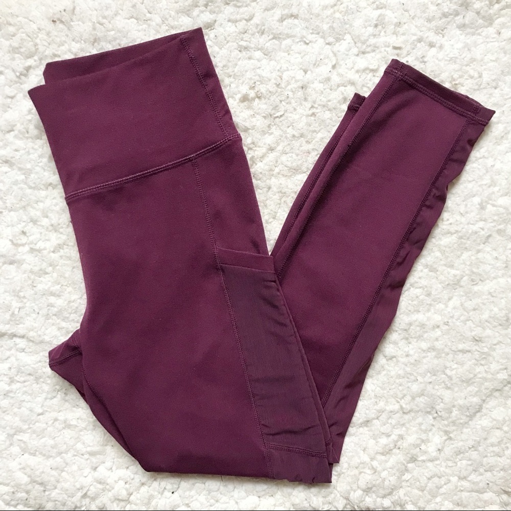 Fabletics: Burgundy On-The-Go High-Waisted Capri With Mesh Panels and Pockets